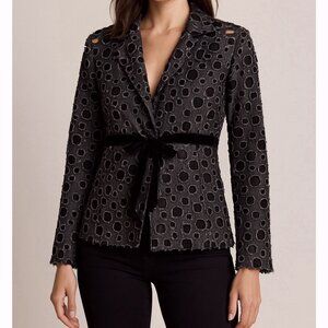 VTG Sno Skins Women’s Small Black Textured Cut-Out Mesh Velvet Tie Blazer